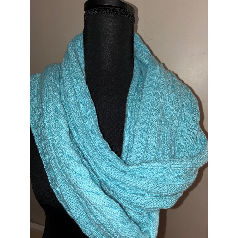 Talbots Cable Knit Scarf Women OS Turquoise Blue Extra Long Soft Cozy Winter